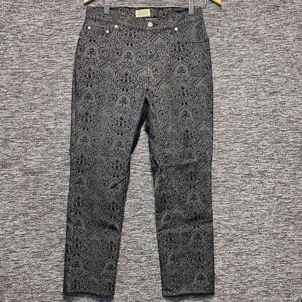 St Johns Bay Pants Women 10P Black Damask Brocade Flocked‎ Straight Leg Trousers